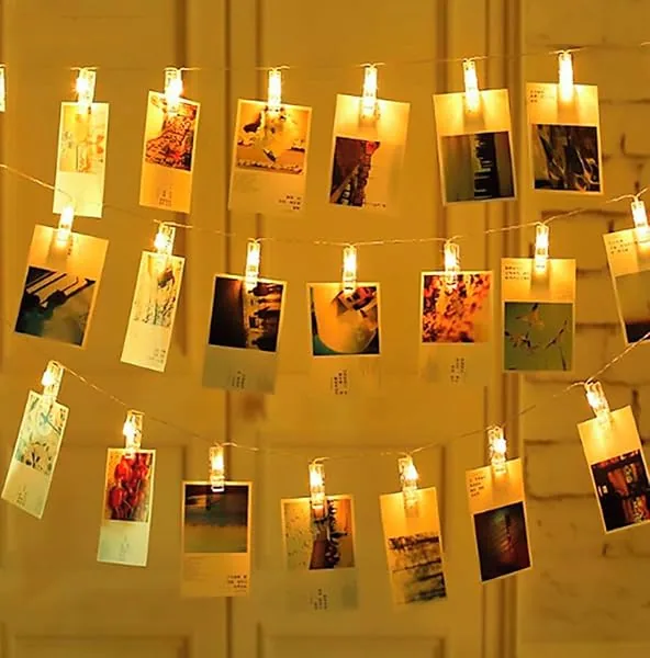 Cordão de Luz — Varal de Fotos com Prendedores LED, 10 pregadores, 2 metros
